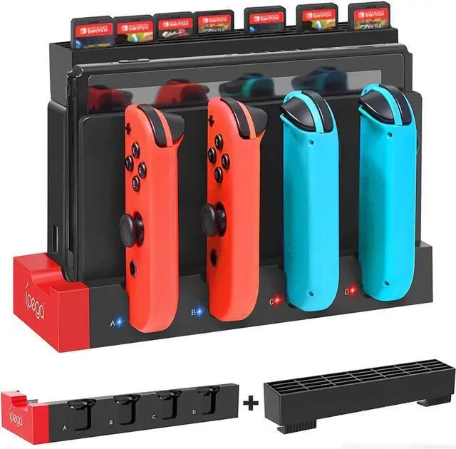 Main image of BONAEVER Charging Dock Compatible with Switch Joy Cons Controllers with Game Cards Holder Upgraded Compact Charging Standation Stand with Extended USB Port