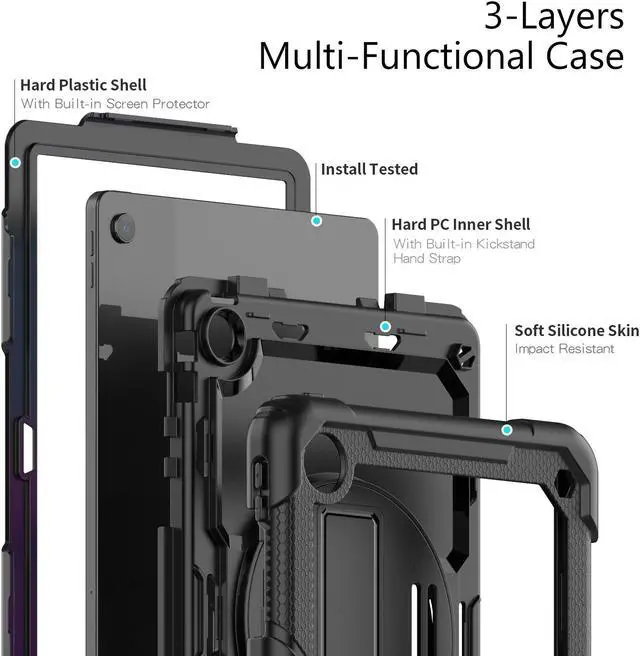 Alt view image 4 of 7 - BONAEVER Case for Lenovo Tab M10 Plus 3rd Gen 10.6 inch 2022 Model TB-125FU/TB-128FU/TB-128XU Shockproof Cover with 360 Rotating Stand /Hand Strap Screen Protector Shoulder Strap S Pen Holder