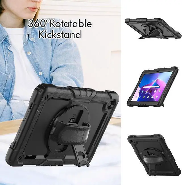 Alt view image 3 of 7 - BONAEVER Case for Lenovo Tab M10 Plus 3rd Gen 10.6 inch 2022 Model TB-125FU/TB-128FU/TB-128XU Shockproof Cover with 360 Rotating Stand /Hand Strap Screen Protector Shoulder Strap S Pen Holder