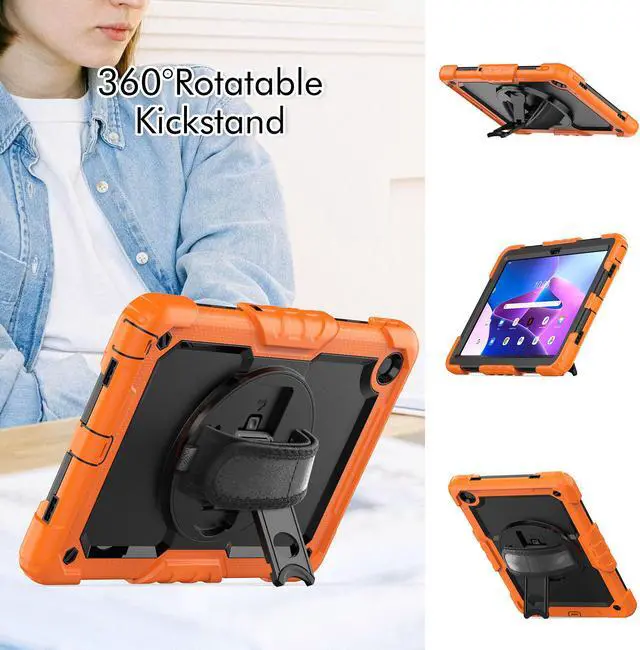 Alt view image 3 of 7 - BONAEVER Case for Lenovo Tab M10 Plus 3rd Gen 10.6 inch 2022 Model TB-125FU/TB-128FU/TB-128XU Shockproof Cover with 360 Rotating Stand /Hand Strap Screen Protector Shoulder Strap S Pen Holder