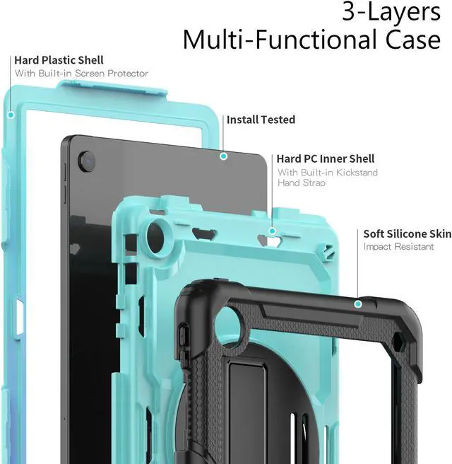 Alt view image 3 of 7 - BONAEVER Case for Lenovo Tab M10 Plus 3rd Gen 10.6 inch 2022 Model TB-125FU/TB-128FU/TB-128XU Shockproof Cover with 360 Rotating Stand /Hand Strap Screen Protector Shoulder Strap S Pen Holder