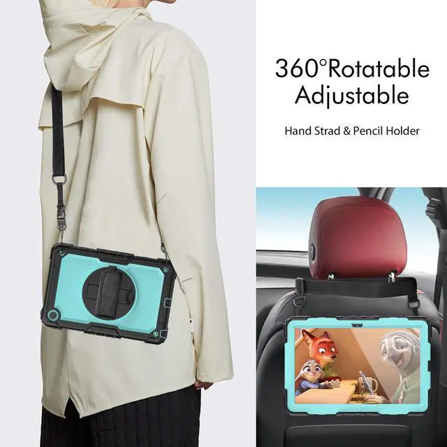 Alt view image 6 of 7 - BONAEVER Case for Lenovo Tab M10 Plus 3rd Gen 10.6 inch 2022 Model TB-125FU/TB-128FU/TB-128XU Shockproof Cover with 360 Rotating Stand /Hand Strap Screen Protector Shoulder Strap S Pen Holder