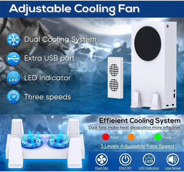 Alt view image 2 of 7 - BONAEVER Cooling Stand Compatible with Xbox Series S Dual Purpose Cooling Fan Cooler System Dock Station Accessories 3 Level Adjustable Speed & 2 Extra USB Ports (Only Compatible with Xbox Series S)