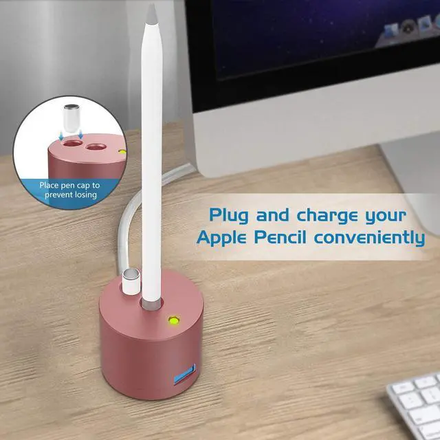 Alt view image 3 of 7 - BONAEVER Charging Stand Compatible for Apple Pencil Portable Desktop Fast Charging Station Charger Dock Pen Holder for Apple iPad Pro Pencil/Pen iPad Pro 12.9 10.5 9.7 iPad 10.2 2019 2021 Rose Pink