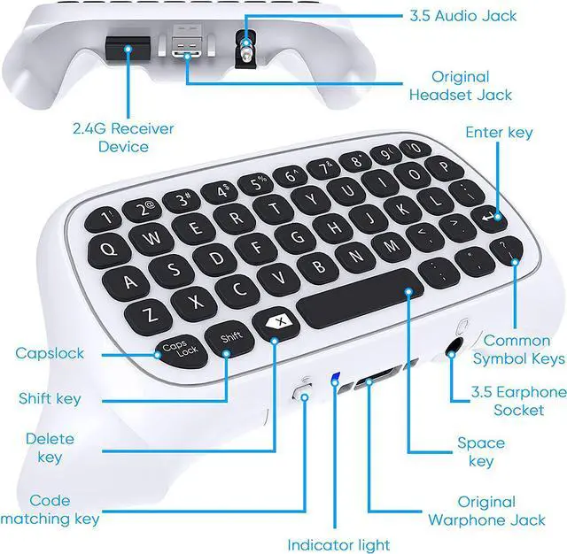 Alt view image 5 of 6 - Controller Keyboard for Xbox Series X / Series S / One / S / Controller, Mini Game Chatpad Keypad with Audio/3.5mm Headset Jack & 2.4Ghz Receiver Accessories for for Xbox Series X/S Game Controller