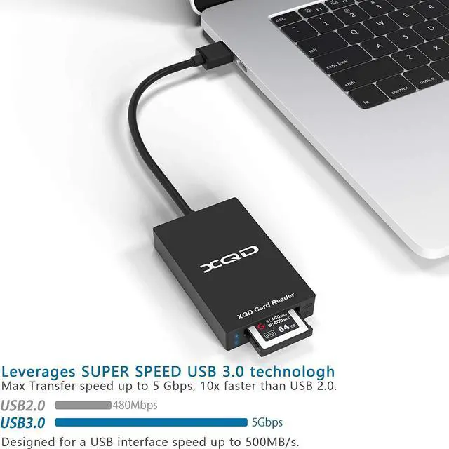 Alt view image 3 of 7 - XQD Card Reader, USB 3.0 XQD/SD Card Reader Dual Slot Memory Card Reader 5Gpbs Super Speed Support Sony G/M Series, Lexar 2933x/1400x USB Mark XQD Card,SD Card for Windows/Mac OS