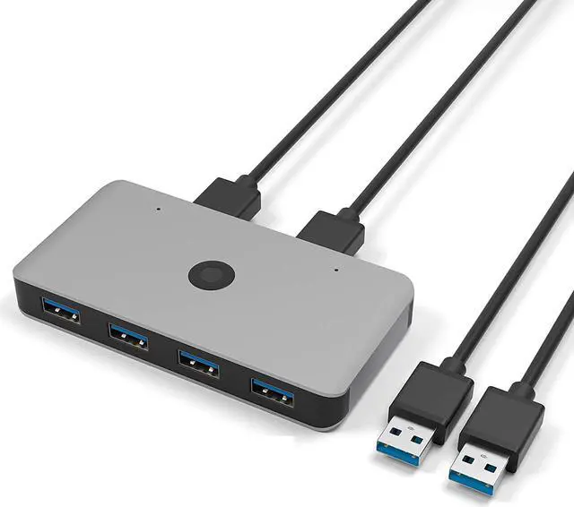 Main image of BONAEVER USB 3.0 Aluminum Sharing Switch Selector 4 Port 2 Computers Peripheral Switcher Adapter Hub for PC Printer Scanner Mouse Keyboard with One Button Swapping 2 Pack USB 3.0 Male Cable