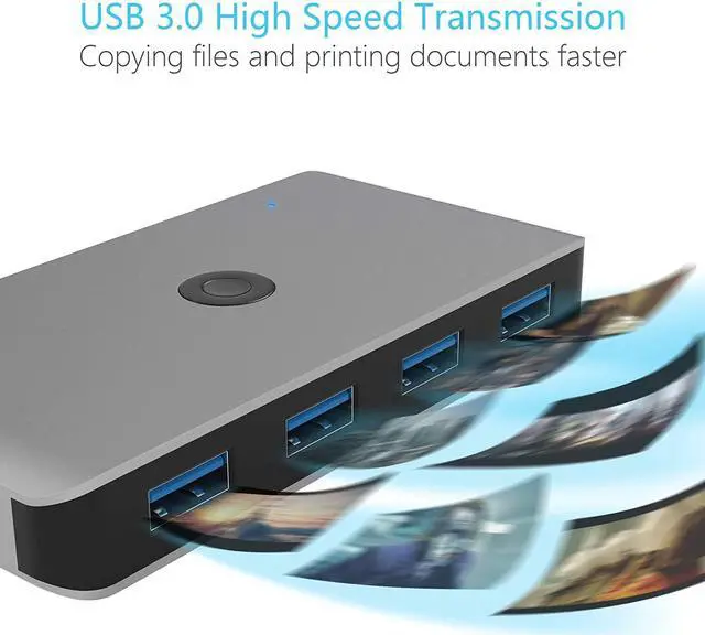 Alt view image 5 of 7 - BONAEVER USB 3.0 Aluminum Sharing Switch Selector 4 Port 2 Computers Peripheral Switcher Adapter Hub for PC Printer Scanner Mouse Keyboard with One Button Swapping 2 Pack USB 3.0 Male Cable