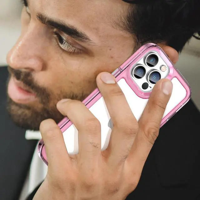 Alt view image 7 of 7 - BONAEVER Case Compatible with iPhone 13 Pro Max 6.7 inch Shockproof Phone Bumper Cover Anti-Scratch Clear Back Transparent Red