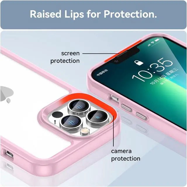 Alt view image 6 of 7 - BONAEVER Case Compatible with iPhone 13 Pro Max 6.7 inch Shockproof Phone Bumper Cover Anti-Scratch Clear Back Pink