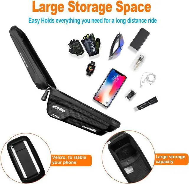 Alt view image 5 of 7 - BONAEVER Bike Phone Bag Frame Bag Waterproof Bike Phone Holder MTB Frame Bag Handlebar Pouch Touch Screen Cycling Phone Mount for Smartphone Under 6.5 Inch