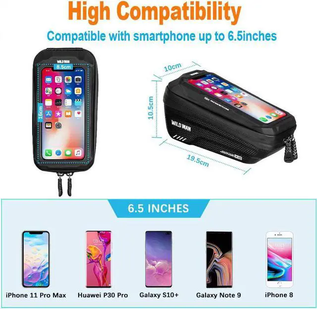 Alt view image 6 of 7 - BONAEVER Bike Phone Bag Frame Bag Waterproof Bike Phone Holder MTB Frame Bag Handlebar Pouch Touch Screen Cycling Phone Mount for Smartphone Under 6.5 Inch