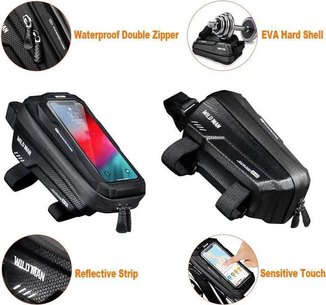 Alt view image 4 of 7 - BONAEVER Bike Phone Bag Frame Bag Waterproof Bike Phone Holder MTB Frame Bag Handlebar Pouch Touch Screen Cycling Phone Mount for Smartphone Under 6.5 Inch