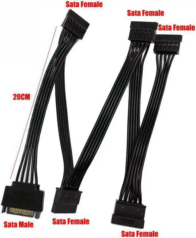 Alt view image 4 of 7 - BONAEVER SATA Power Splitter Cable 15 Pin SATA to 5 SATA Power Extension Hard Drive Cable For HDD SSD Optical Drives Sata Power Cable - 40 inches