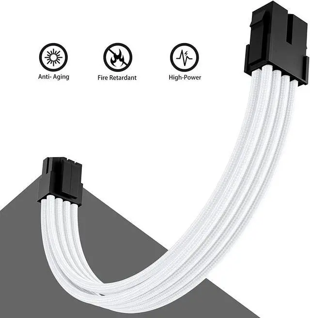 Alt view image 2 of 7 - BONAEVER White Sleeved Cable PSU Power Supply Cable Extension Kits 18AWG 24Pin ATX / 8 (4+4) Pin EPS/Dual 8 (6+2) Pin PCIE with Combs 30CM