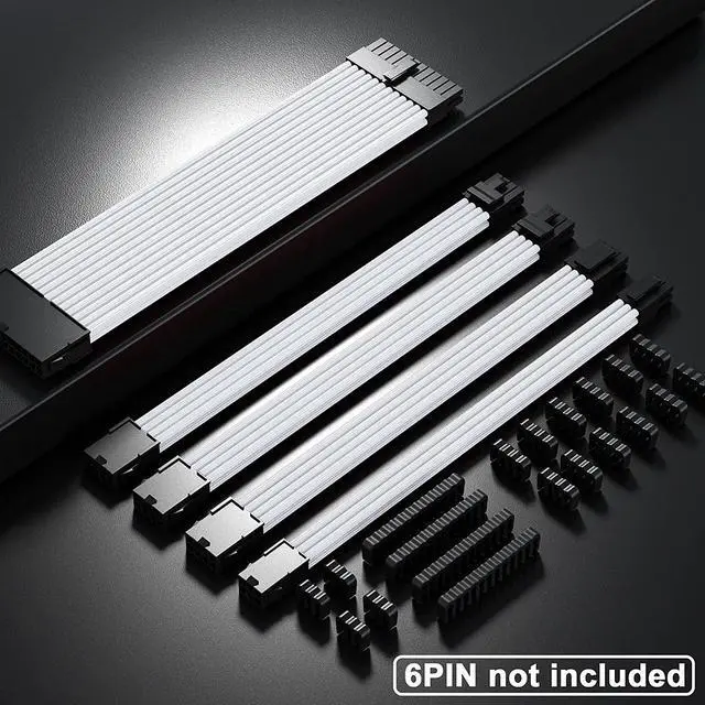 Alt view image 6 of 7 - BONAEVER White Sleeved Cable PSU Power Supply Cable Extension Kits 18AWG 24Pin ATX / 8 (4+4) Pin EPS/Dual 8 (6+2) Pin PCIE with Combs 30CM