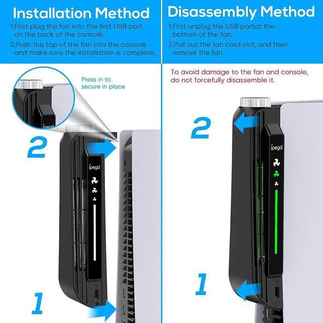 Alt view image 6 of 7 - BONAEVER Upgraded Cooling Fan Accessories for PS5 Cooling Systerm Cooler Fan for Play Station 5 Disc Digital Edition - Black