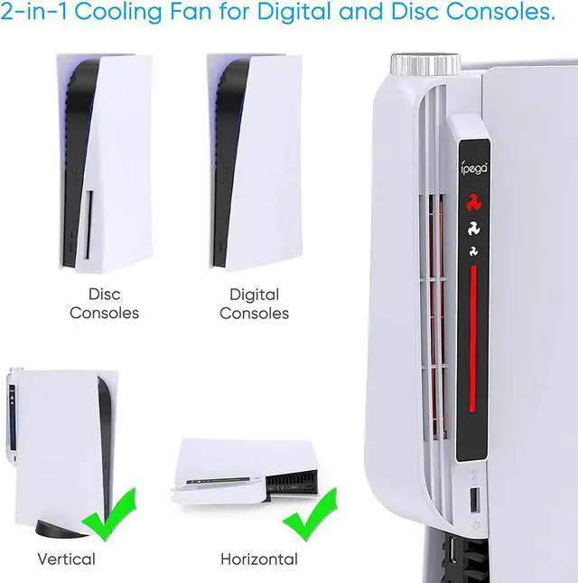 Alt view image 6 of 7 - BONAEVER Upgraded Cooling Fan Accessories for PS5 Cooling Systerm Cooler Fan for Play Station 5 Disc Digital Edition - Black White