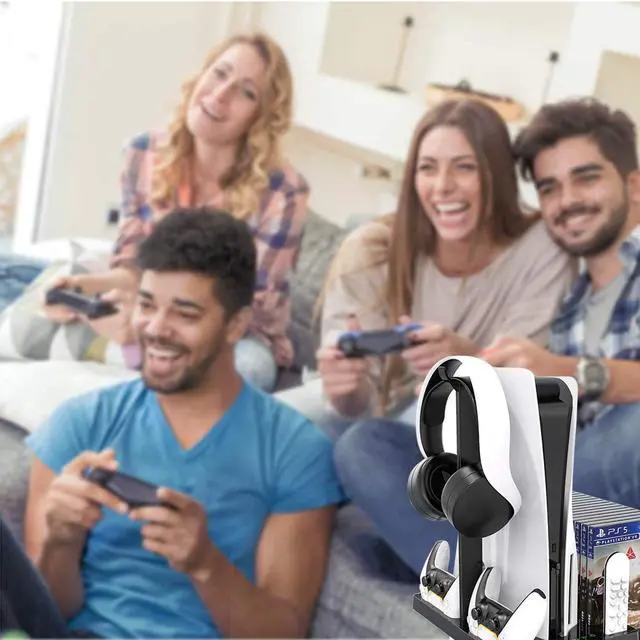 Alt view image 7 of 7 - Vertical Stand with Cooling Fan for PS5 Console and PS5 Digital Edition, PS5 Dualsense Charging Station, Charging Station Dock with Dual Controller Charger Ports and Retractable Game Storage for PS5