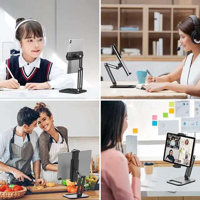 Alt view image 2 of 7 - BONAEVER Stand andolder Desktop Phone Mount Stand with 2 Adjustable Arm 360° Rotates Holder Universal Foldable Multi Angle Compatible with iPad iPhone More
