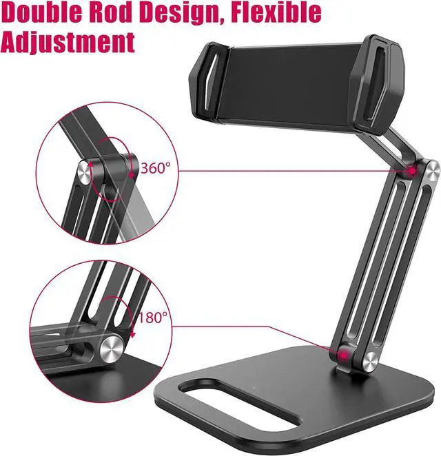 Alt view image 3 of 7 - BONAEVER Stand andolder Desktop Phone Mount Stand with 2 Adjustable Arm 360° Rotates Holder Universal Foldable Multi Angle Compatible with iPad iPhone More
