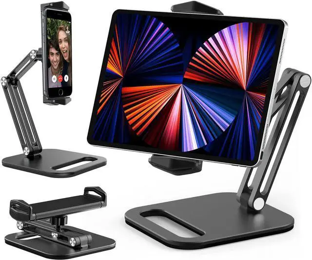 Main image of BONAEVER Stand andolder Desktop Phone Mount Stand with 2 Adjustable Arm 360° Rotates Holder Universal Foldable Multi Angle Compatible with iPad iPhone More