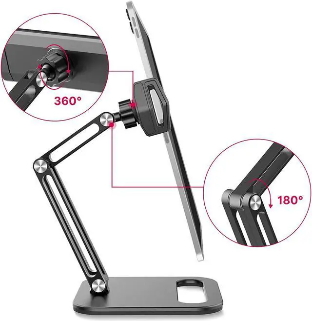 Alt view image 5 of 7 - BONAEVER Stand andolder Desktop Phone Mount Stand with 2 Adjustable Arm 360° Rotates Holder Universal Foldable Multi Angle Compatible with iPad iPhone More