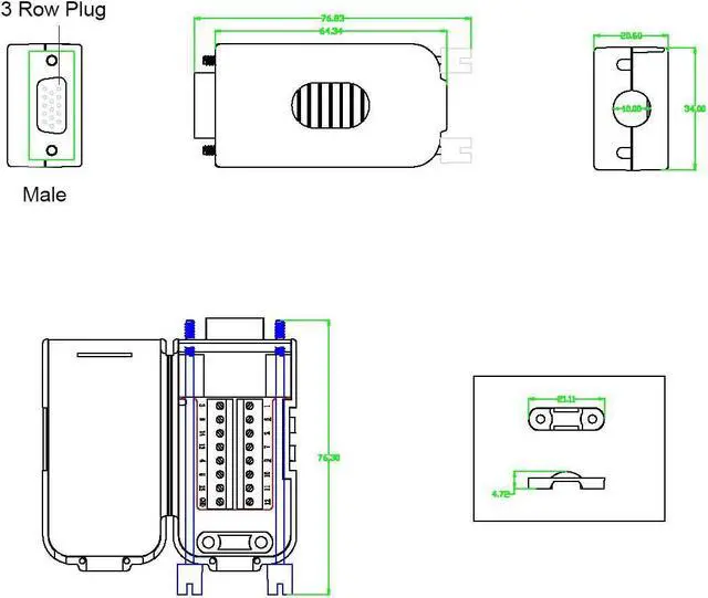 Alt view image 5 of 7 - BONAEVER D-SUB DB15 Male 15Pin Jack Port to Terminal Breakout Board Connector 3 Row Plug DR15 VGA Male with Case