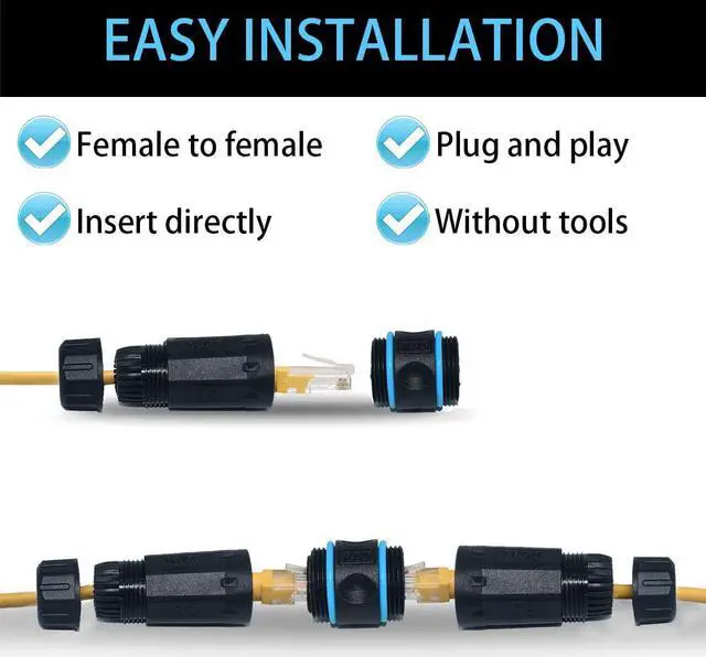 Alt view image 5 of 7 - BONAEVER 2 Packs Waterproof RJ45 Coupler Shielded Female to Female Waterproof Ethernet Coupler IP68 Ethernet Outdoor LAN Cable Connector for Cat5e / Cat6 Ethernet Cable
