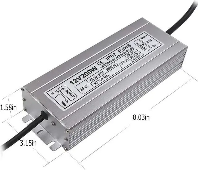 Alt view image 6 of 7 - LED Power Supply 200W High-powerTransformer Waterproof IP67 12V DC Driver Adapter for Outdoor Use