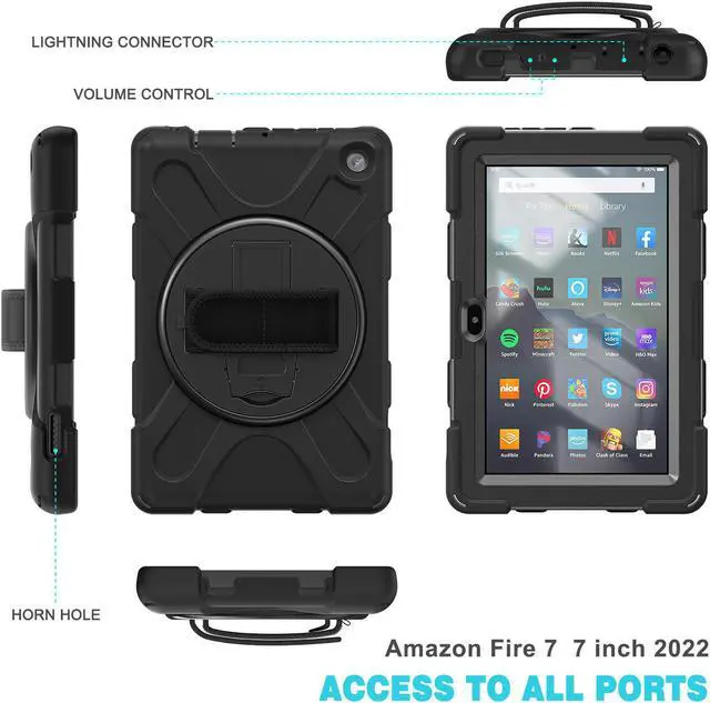 Alt view image 6 of 7 - BONAEVER For Amazon All-New Kindle Fire 7 (12th Generation 2022 Release) Case Shockproof Protective Case for All-New Kindle Fire 7 inch with Stand andandle Hand Strap & Shoulder Strap