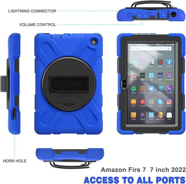 Alt view image 2 of 7 - BONAEVER For Amazon All-New Kindle Fire 7 (12th Generation 2022 Release) Case Shockproof Protective Case for All-New Kindle Fire 7 inch with Stand andandle Hand Strap & Shoulder Strap Blue