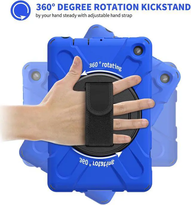 Alt view image 3 of 7 - BONAEVER For Amazon All-New Kindle Fire 7 (12th Generation 2022 Release) Case Shockproof Protective Case for All-New Kindle Fire 7 inch with Stand andandle Hand Strap & Shoulder Strap Blue