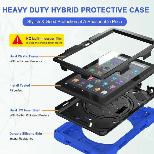 Alt view image 6 of 7 - BONAEVER For Amazon All-New Kindle Fire 7 (12th Generation 2022 Release) Case Shockproof Protective Case for All-New Kindle Fire 7 inch with Stand andandle Hand Strap & Shoulder Strap Blue