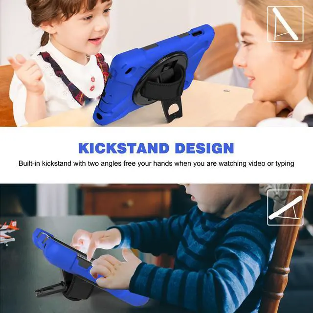 Alt view image 4 of 7 - BONAEVER For Amazon All-New Kindle Fire 7 (12th Generation 2022 Release) Case Shockproof Protective Case for All-New Kindle Fire 7 inch with Stand andandle Hand Strap & Shoulder Strap Blue