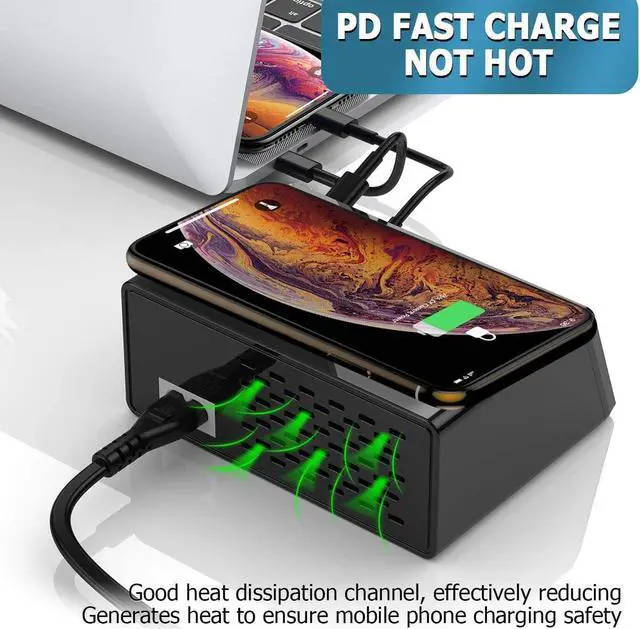 Alt view image 3 of 7 - BONAEVER Quick Charge 3.0 8-Port USB Fast Charger100W USB hub Fast Charging Station Compatible with All Phone ipadQC 3.0 PD Fast Charger 10W Max Fast Wireless Charging