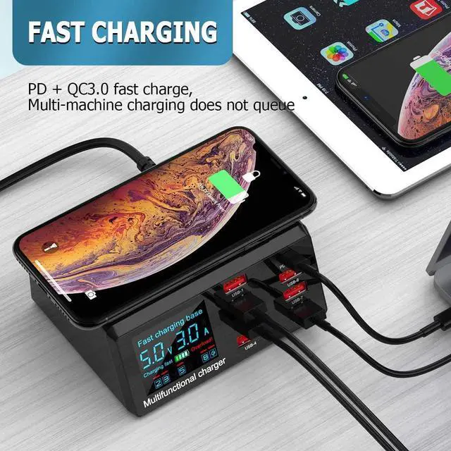 Alt view image 2 of 7 - BONAEVER Quick Charge 3.0 8-Port USB Fast Charger100W USB hub Fast Charging Station Compatible with All Phone ipadQC 3.0 PD Fast Charger 10W Max Fast Wireless Charging