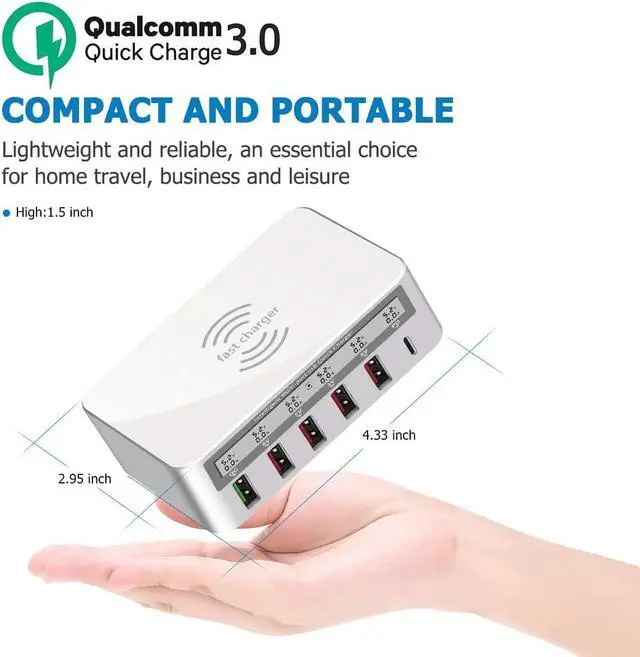 Alt view image 6 of 7 - BONAEVER USB Fast Charger Multi-Port 100W-6 Port USB Fast Charging Station with Quick Charge 3.0 QC 3.0 PD Speed Chargerwith 10W Max Wireless Charging