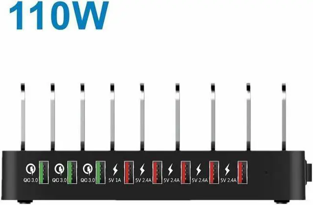 Alt view image 7 of 7 - BONAEVER 110W 8 Ports USB Charger Hub QC 3.0 Fast Charging Station Dock with Dividers For iPhone iPad Air/Mini Samsung Galaxy LG Standylo Google Pixel Kindle