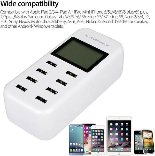 Alt view image 4 of 7 - BONAEVER 8 Port Smart USB Charger Hub with LCD 40W Multi-Port USB Charging Station USB Wall Travel Charger for Smartphone