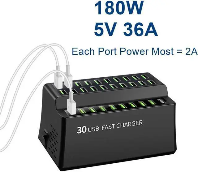 Alt view image 2 of 7 - BONAEVER USB Charging Station 30 Ports 180W USB Charger Desktop USB Wall Charger Rapid ChargerMultiple USB Charging Station for iPhone iPad Samsung Galaxy Smart Phone Kindle More