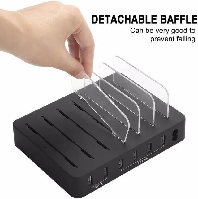 Alt view image 2 of 7 - BONAEVER 6 Ports USB Charger Hub Multiple USB Charging Station Dock for Multiple Devices For iPhone iPad Cell Phone With Watch Bracket Stand andolder