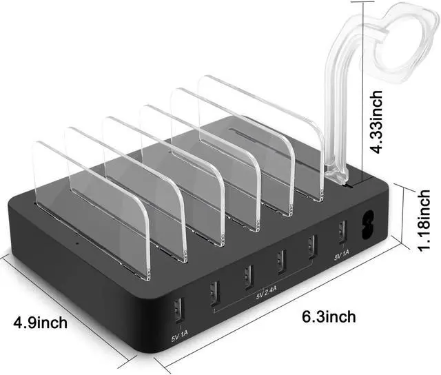 Alt view image 5 of 7 - BONAEVER 6 Ports USB Charger Hub Multiple USB Charging Station Dock for Multiple Devices For iPhone iPad Cell Phone With Watch Bracket Stand andolder