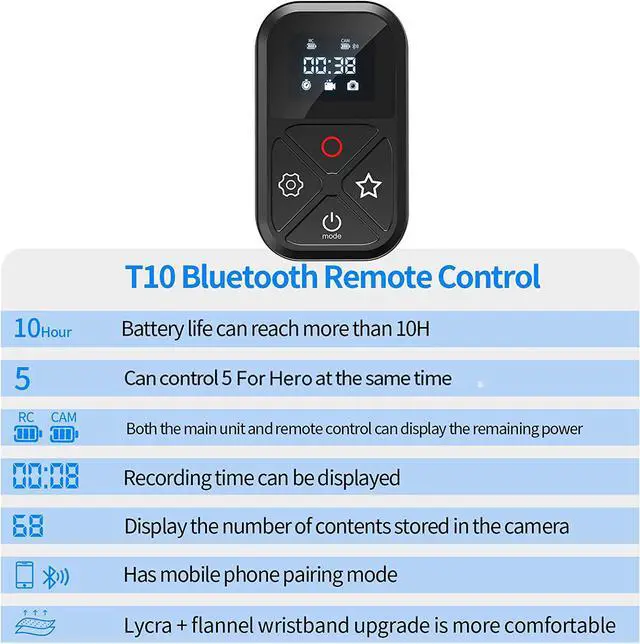 Alt view image 2 of 6 - BONAEVER Wireless Smart Remote Control for GoPro Hero 10 Hero 9 Hero 8 GoPro Max Waterproof with LCD Indicator Magnet Charger Port Wri Stand Strap for Go Pro 10 9 8 Accessories