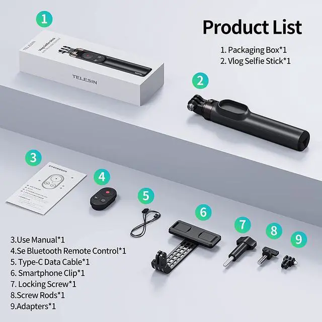 Alt view image 6 of 6 - BONAEVER 3-in-1 Selfie Standick with Wireless Remote for GoPro Hero 10 Black / Hero 9 / Hero 8 / GoPro MAX Aluminum Alloy Monopod Tripod Bluetooth Remote Control can be Controlled GoPro/iPhone/ roid