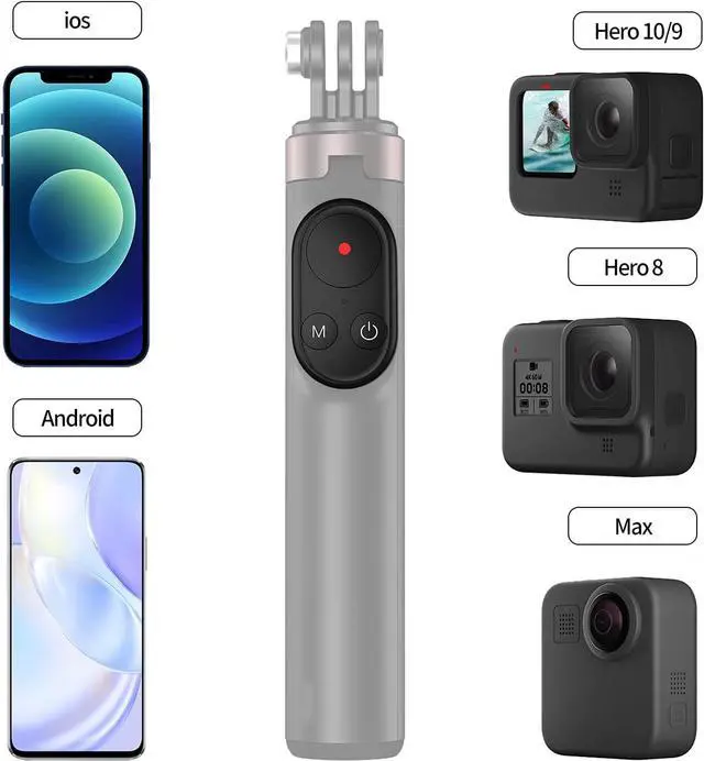 Alt view image 2 of 6 - BONAEVER 3-in-1 Selfie Standick with Wireless Remote for GoPro Hero 10 Black / Hero 9 / Hero 8 / GoPro MAX Aluminum Alloy Monopod Tripod Bluetooth Remote Control can be Controlled GoPro/iPhone/ roid