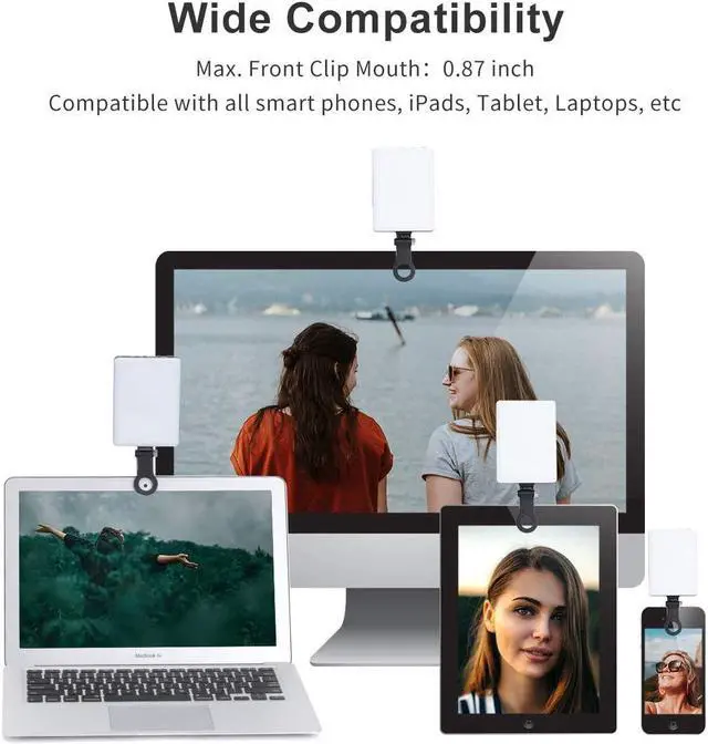 Alt view image 2 of 7 - BONAEVER 60 LED High Power Rechargeable Clip Fill Video Light with Front & Back Clip Adju Standed 3 Light Modes for Phone iPhone Android iPad Laptop for Makeup Selfie Vlog Video Conference