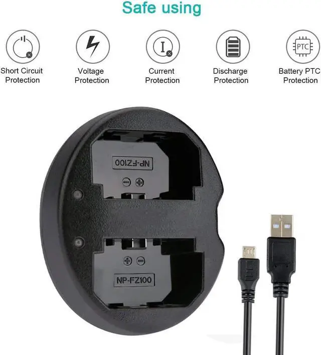 Alt view image 4 of 4 - BONAEVER Dual USB Charger for Sony NP-FZ100 BC-QZ1 Sony a1 Sony a6600 Alpha 9 Sony A9 Sony Alpha 9R Sony A9R Sony Alpha 9S Sony A7RIII A7R3 Sony a7 III Sony a7R IV Digital Camera