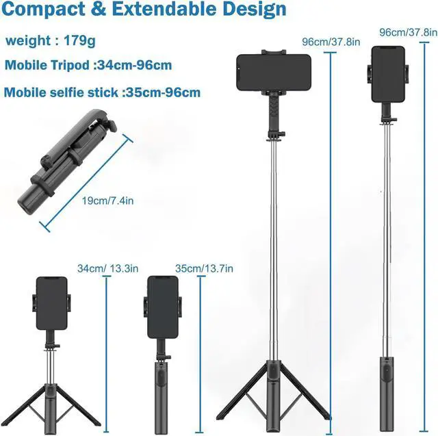 Alt view image 4 of 7 - BONAEVER 4 in 1 Extendable Long Selfie Stick with Tripod for Mobile Phone Bluetooth Selfie Sticks with Remote and Large Reinforced Tripod for iPhone Samsung Mi Realme Oneplus Vivo Oppo Gopro Vlogging