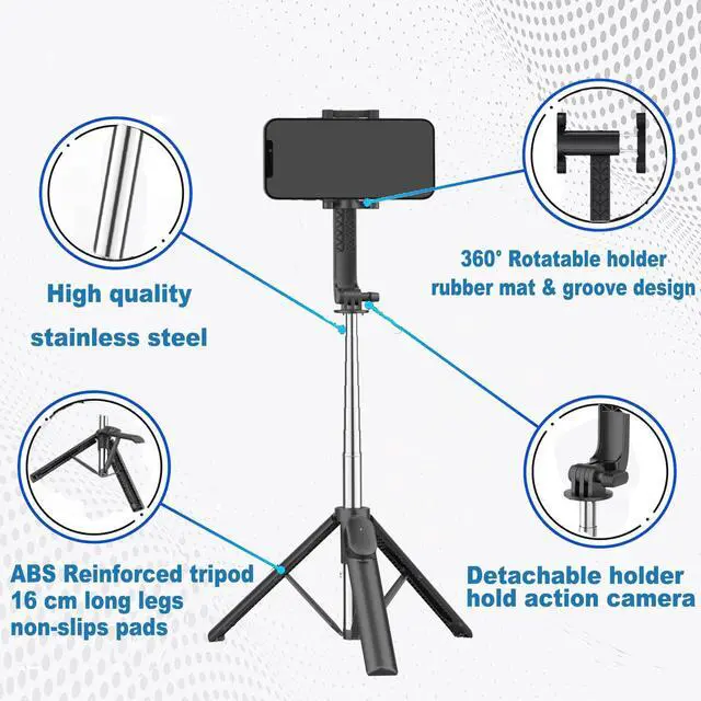 Alt view image 5 of 7 - BONAEVER 4 in 1 Extendable Long Selfie Stick with Tripod for Mobile Phone Bluetooth Selfie Sticks with Remote and Large Reinforced Tripod for iPhone Samsung Mi Realme Oneplus Vivo Oppo Gopro Vlogging